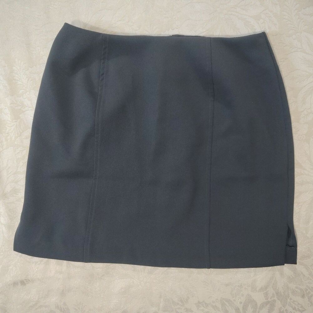 Joy & Margo NY Dark Grey Tailored A-line Mini Skirt High Waist Slits Minimalist
